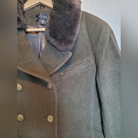 Gallery Wool Chocolate Brown Peacoat  Removable Faux Fur Trim Collar 8 - Picture 5 of 7